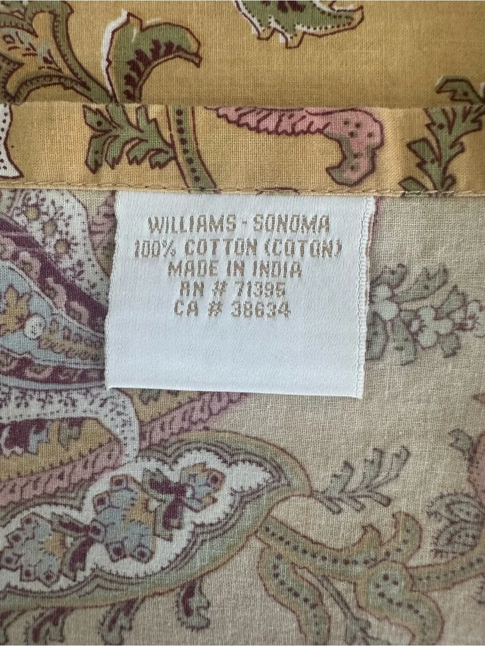 NWOT Williams Sonoma‎ 100% Cotton Cloth Napkins Set of 7 Yellow Mustard Paisley